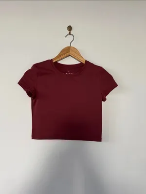 PARAGON Maroon Short-Sleeve Crewneck Crop Top EUC thumbnail 2