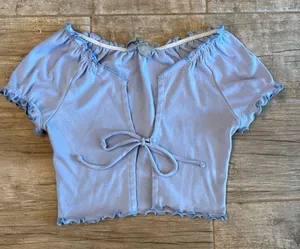 Sky & Sparrow purple tie top carnigan top with ruffles thumbnail 1