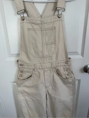 Free People We The Free Good Luck Barrel Overalls in Milk XS thumbnail 4