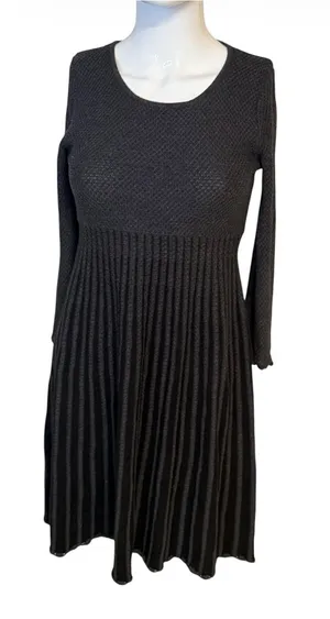 Calvin Klein Charcoal Long-Sleeve Pleated Knit Dress thumbnail 1