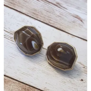 Vintage Clip On Earrings - Stunning Brown & Gold Tone Unusual Statement thumbnail 2