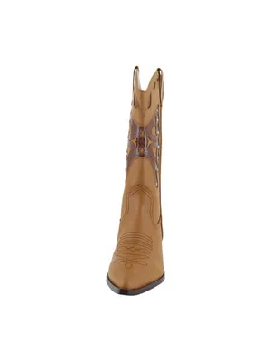 NWT Madden Girl Faux Leather Stud Pointed Toe Western Boots Natural Brown 8M thumbnail 8