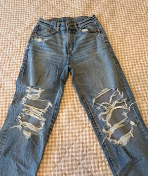 American Eagle Baggy Straight Jeans Distressed Leg thumbnail 1