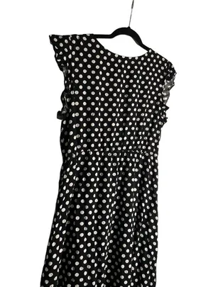 GRECERELLE Polka Dot High Low Faux Wrap Flowy High Low Maxi Dress Black White XL thumbnail 5