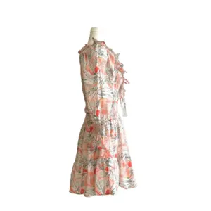 Vestique Sammie Dress Peach Green Floral Smocked Deep V-Neck Mini Small NEW thumbnail 7