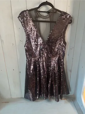 Free People Sequin V-Neck Sleeveless Party Dress in Metallic Black | Size Medium thumbnail 8