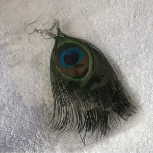 Free People New Peacock Feather Pierced Earrings thumbnail 2