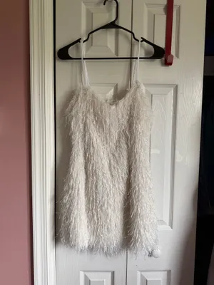 Zara White fringe Feathered Mini Dress sz S thumbnail 5