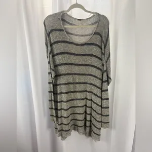 Free People Gray Striped Oversized Tunic Sweater Small EUC‎ thumbnail 2