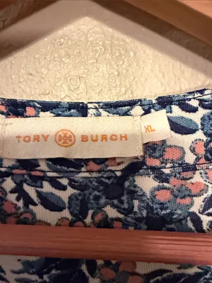 Tory Burch Long Sleeve Blue Silk Floral Butterfly Blouse Size XL thumbnail 5