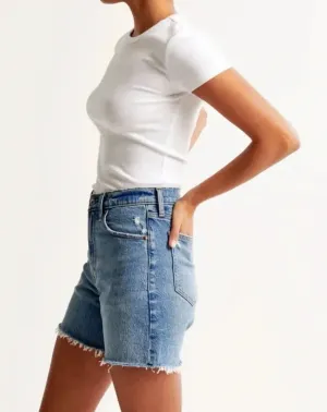 Abercrombie & Fitch High Rise 9” Shorts Medium Wash size 24 thumbnail 1