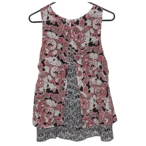 Lucky Brand Womens S Floral Paisley‎ Tank Top Coral Cream Boho Peasant Festival thumbnail 10