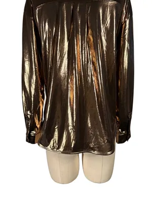 NEW Anthropologie Shine Metallic Copper Long Sleeve Button Up Shirt Size Small thumbnail 9