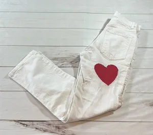 REVICE White Straight-Leg Jeans with Red Heart Patch thumbnail 1
