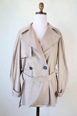 ZARA Beige Trench Coat Belted Suede Feel Classic Jacket Preppy Minimalist Small thumbnail 1