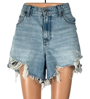 Abercrombie & Fitch Blue Distressed Low Rise Baggy Dad Cut Off Denim Shorts 31 thumbnail 1