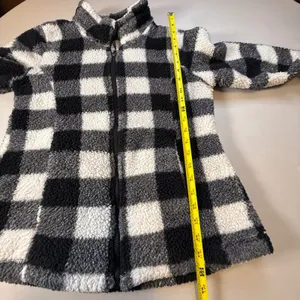 32 Degrees Heat Womens Buffalo Plaid Sherpa Fleece Full Zip Jacket Black White S thumbnail 8
