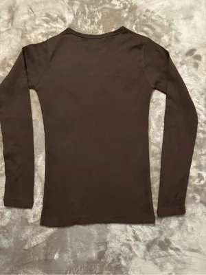 Credos Tee Women's Size S Long Sleeve Ribbed Brown Tee thumbnail 2