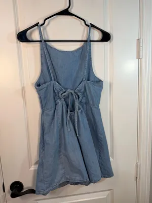 Zara Light Wash Denim Tie-Back Romper Size S thumbnail 4