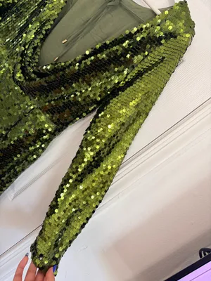 Anthropologie Green Sequin Mini Dress US 4 Party Cocktail Glam Open Back Long Sleeve thumbnail 12