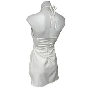 Zara White Halter Sleeveless Cutout Open Back Ruched Mini Bodycon Dress Size S thumbnail 2