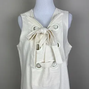 Hyacinth House Tuckernuck‎ Mini Dress Womens Medium Ivory Linen Cotton Lace Up M thumbnail 4
