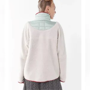 Urban Outfitters UO Mixed Media Sherpa Fleece Windbreaker Jacket Cream‎ Green Lg thumbnail 3