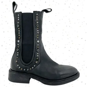 A.S.98 Studded Black Leather Boots Tall Chelsea Fall Boho Edgy Biker Fit Size 37 thumbnail 4