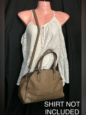 Mona B. Women's Taupe Studded Satchel Shoulder Bag Purse thumbnail 3
