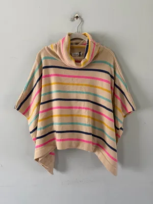 NWT THML Juliana‎ Striped Colorful Turtleneck Poncho Wool Blend Sweater thumbnail 3
