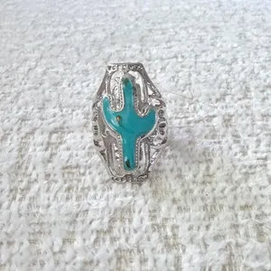 Silver and Turquoise Cactus Ring Size 8.5 thumbnail 2