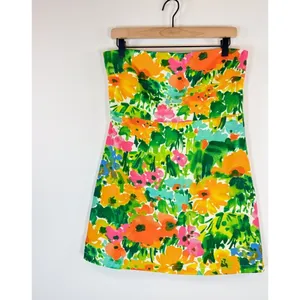 With Jean Womens Dress Green Lala Splice Floral Mini Strapless Tube Boho Large thumbnail 6