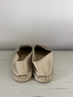 Tory Burch Double T Logo Canvas Espadrille Flats Brown Cream Size 9 thumbnail 5