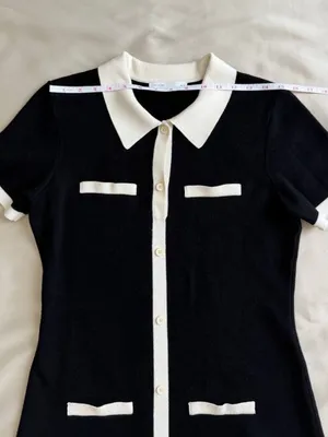 OAK + FORT Collared Contrast Trim Knit Mini Dress Black White M thumbnail 11