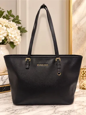 Michael Kors Black Leather Tote with Gold Hardware thumbnail 1