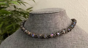 Y2K RARE Silver tone iridescent beaded glass resin gemstone choker necklace #fairy #grunge #subversive #whimsygoth #gothic festival jewel thumbnail 6