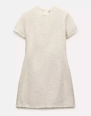 NWT❗️ZARA Elegant White Tweed Short Cutted Dress ZW Collection Mini Ivory Size M thumbnail 5