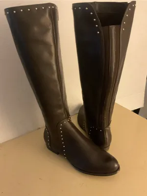 Isaac Mizrahi women brown leather Stud-Trim tall Knee Boots riding boots US 9.5 thumbnail 12