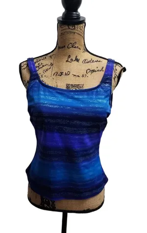 Longitude Top Womens Size 12 Blue Gradient Sleeveless Square Neck Coastal Retro‎ thumbnail 1