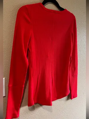Zyia Active Red‎ Ribbed Long-Sleeve Henley Top waffle size small thumbnail 4