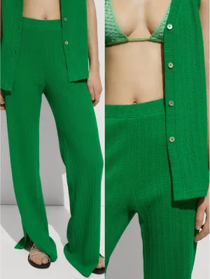 Mango 2-pc Coord Set Crochet Vest & Pant NWT Green Size Small thumbnail 4