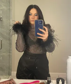 Sheer Feather Rhinestone Top Black thumbnail 5