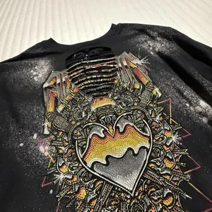 Affliction Black Bleach Wash Rhinestone Chromium Heart T-Shirt Sz L Large thumbnail 10