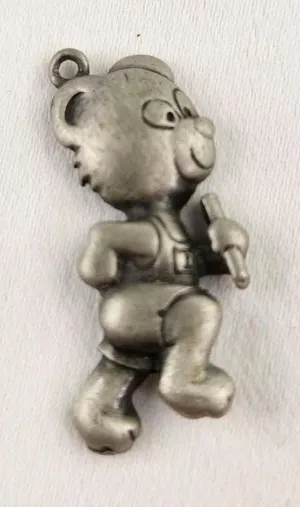 Vintage‎ Pewter Track Bear Pendant Charm Necklace Bracelet Running Runner Baton thumbnail 1