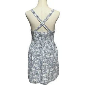 American Eagle Gingham Sundress Adjustable Straps Blue White Floral Large thumbnail 4