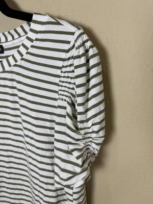 Modern Works Striped Puff Short Sleeve Top Shirt Blouse Size Medium thumbnail 2