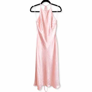 NEW Lulus Magnificence Blush Pink Glossy Satin Backless Halter Maxi Dress Large thumbnail 6