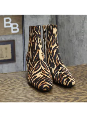 NWT A New Day Tigris Block Heel Ankle Boots 94568624 Tiger Print Brown 6M thumbnail 4