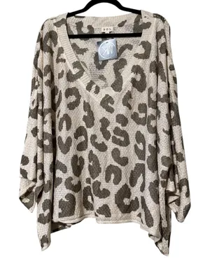 POL women’s plus size 2XL oversized olive & leopard pattern slouchy sweater new thumbnail 1