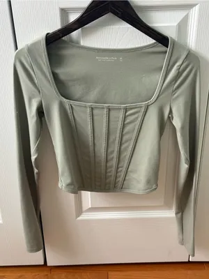 Abercrombie & Fitch Soft A&F Corset Top in Sage Green thumbnail 2